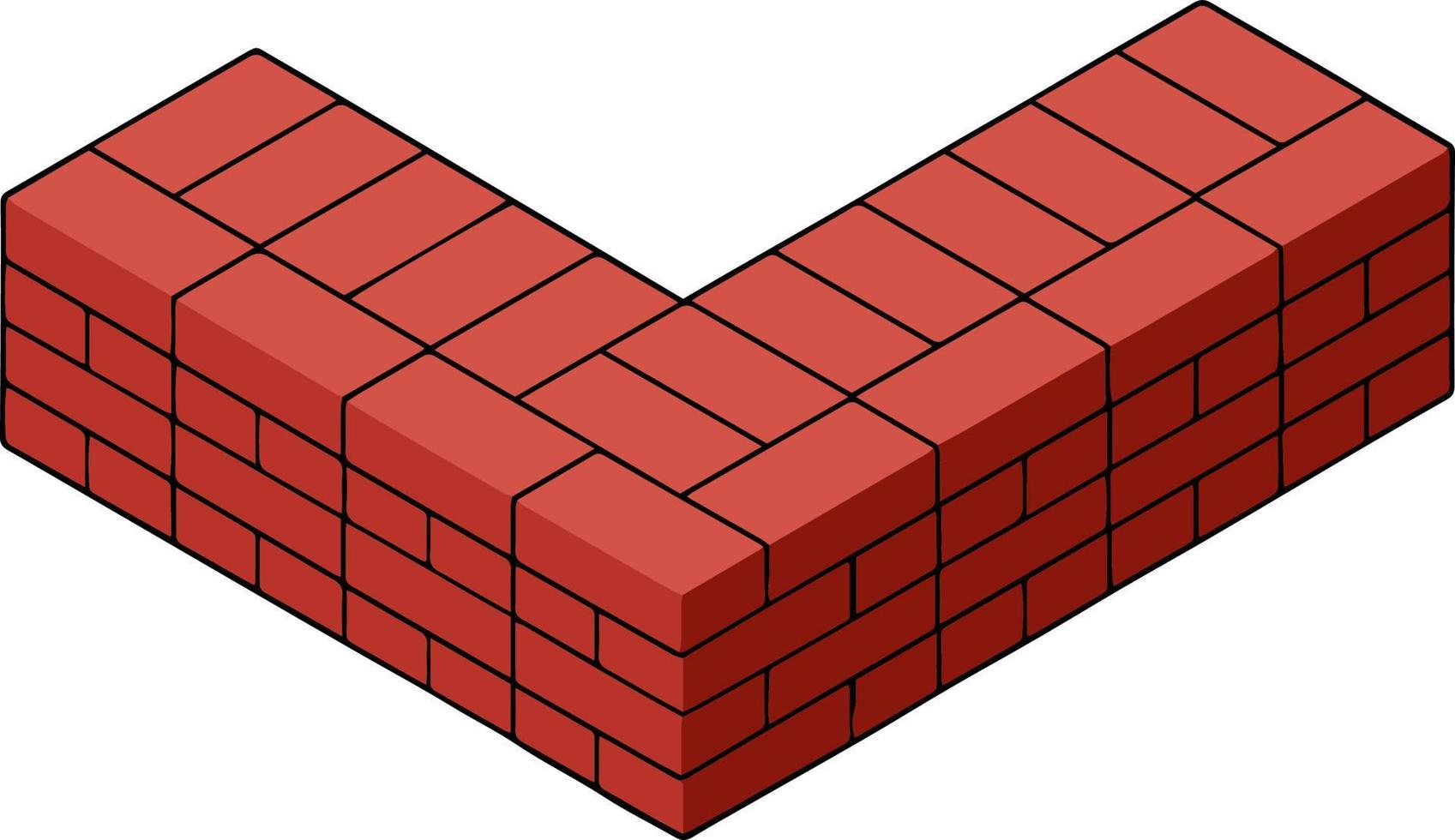 rote Backsteinmauer des Hauses. Element des Hochbaus. Ecke eines Steinobjekts. isometrische Darstellung. Symbol für Schutz und Sicherheit vektor