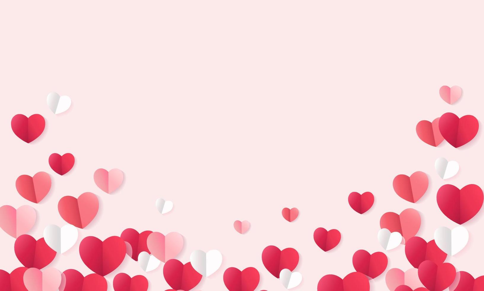 rotes herzpapier auf rosa hintergrund für muttertag und valentinstag lieben fahnendesign-vektorillustration mit leerzeichen. papierherzen. valentinstagplakat mit fliegendem rotem herzen. vektor