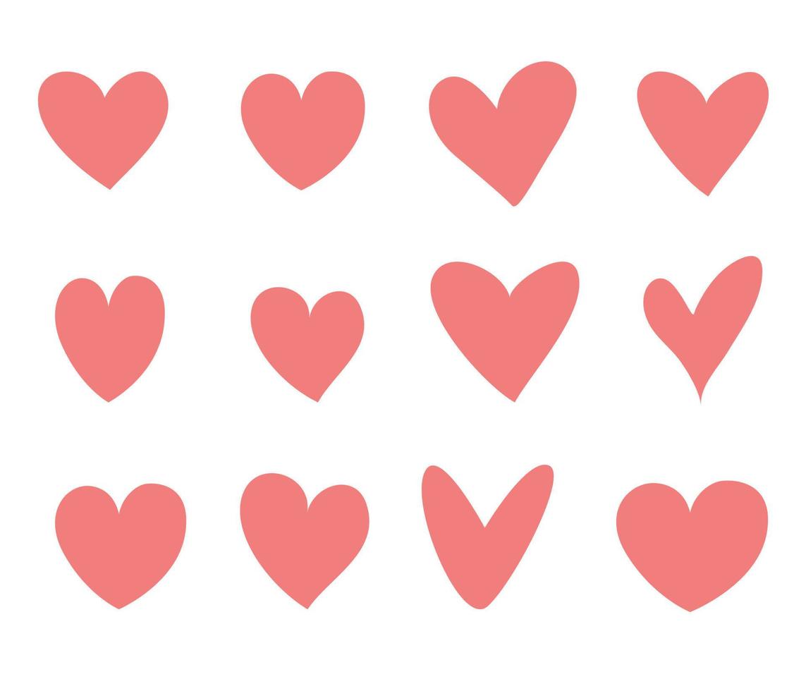 ein Satz rosa Herzen. ein Symbol der Liebe. Abbildung auf weißem Hintergrund hervorgehoben. vektor