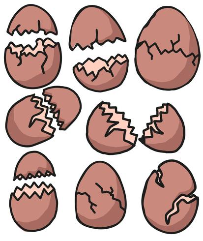 Vektor-gebrochene Eier Cartoon Style Set vektor