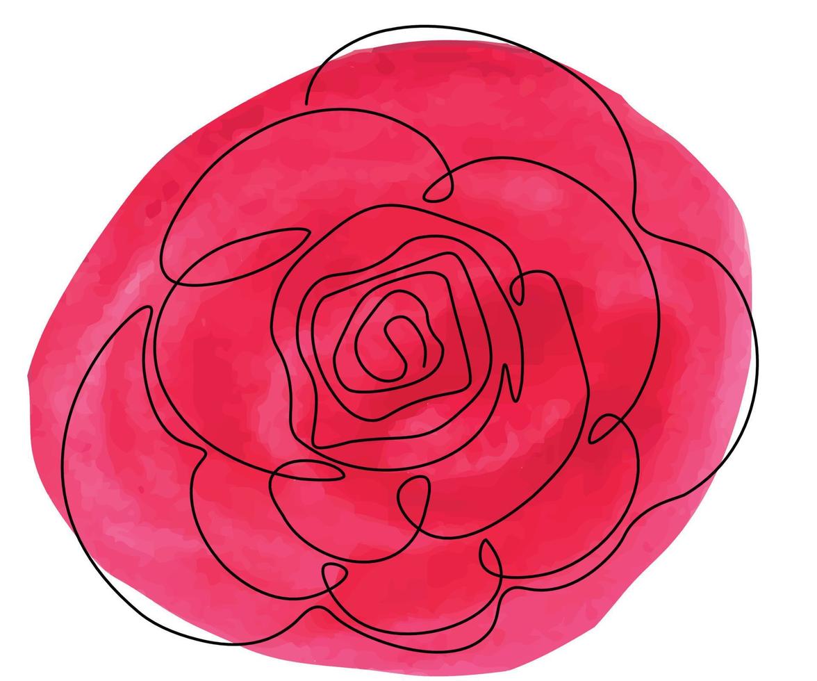 Rose, handgezeichnet, durchgehende Monolinie, einzeilige Kunst. mit Aquarell gemalt vektor