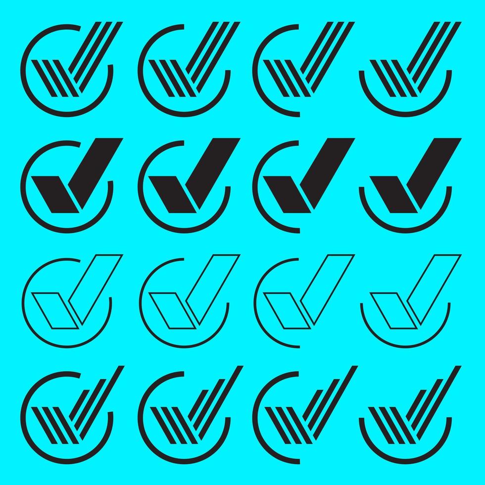 Häkchen-Logo-Set. Checklisten-Schaltfläche in einer Sammlung von Kreissymbolen. Häkchen-Symbol in runder Form. silhouetten zeichen erfolgskonzept, bewährt, qualität, zertifiziert, verifiziert, selektiert, sicher. vektor