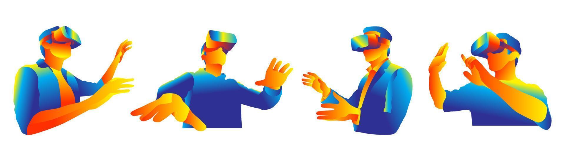 VR-Headset, das die Objekte in der virtuellen Realität betrachtet vektor