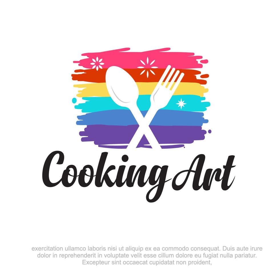 matlagning konst logotyp design. konst av matlagning vektor logotyp. färgrik matlagning logotyp mall