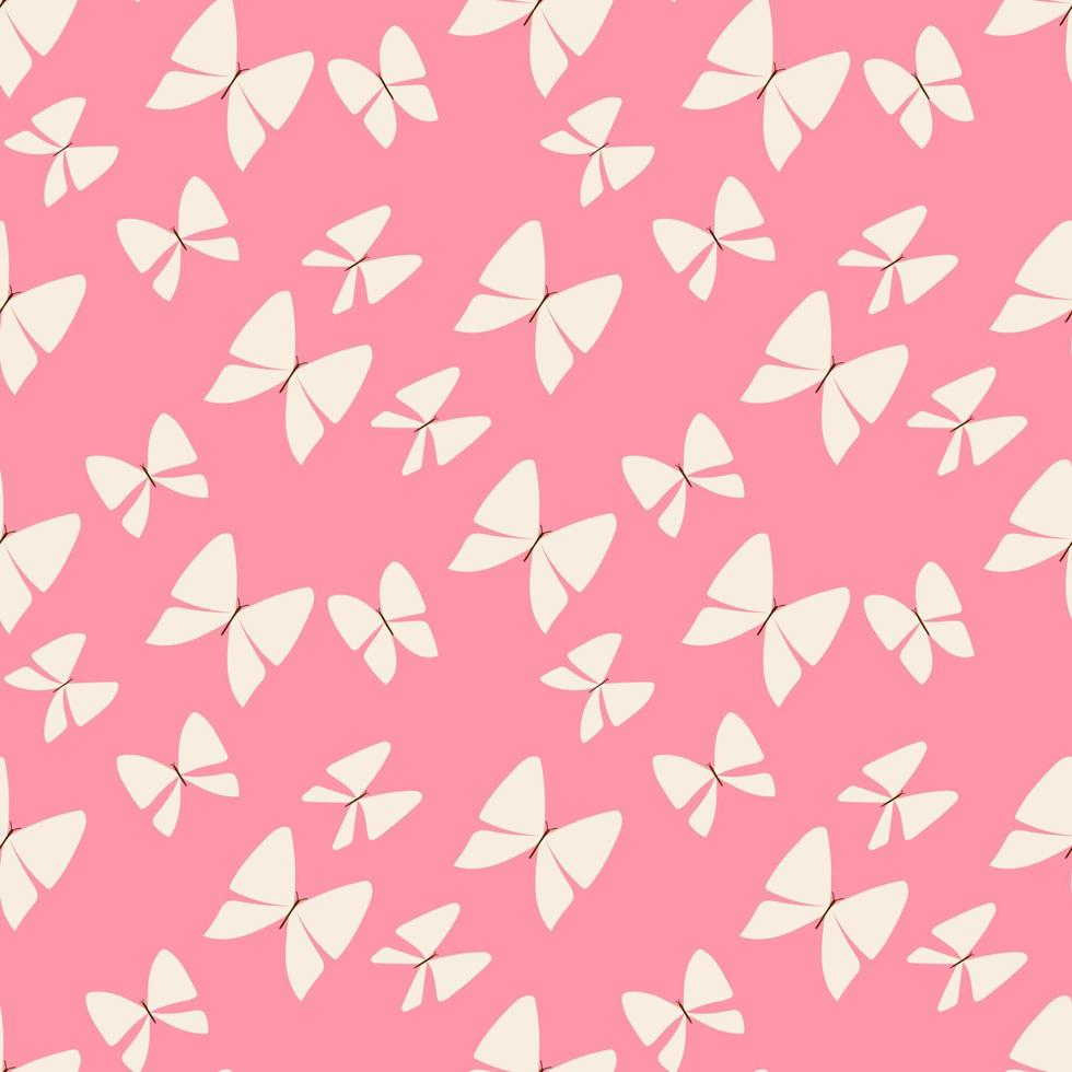 Nahtloses Schmetterlingsmuster. Nahtloser Vektor weißer Schmetterlinge auf rosa Hintergrund für Stoff- oder Papierdruck.