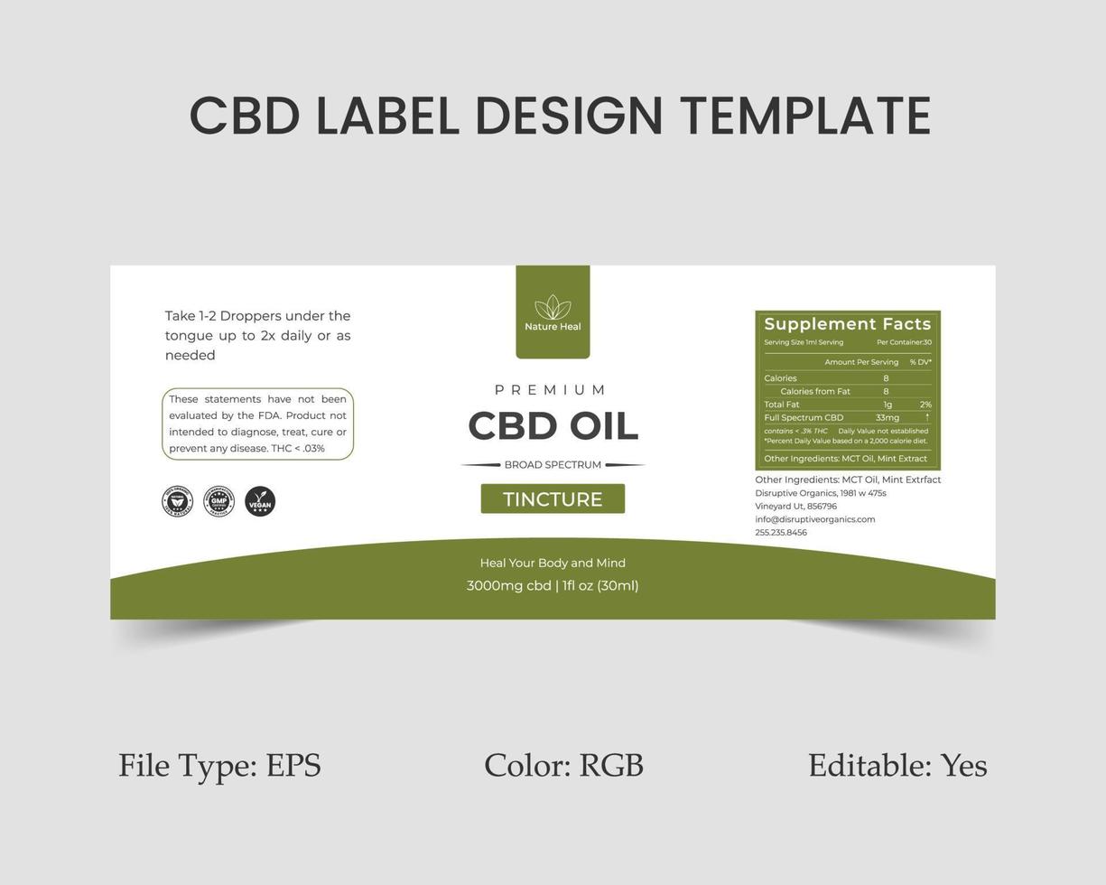 Designvorlage für cbd-etiketten, etikettendesign für hanföl und produktverpackungsdesign vektor