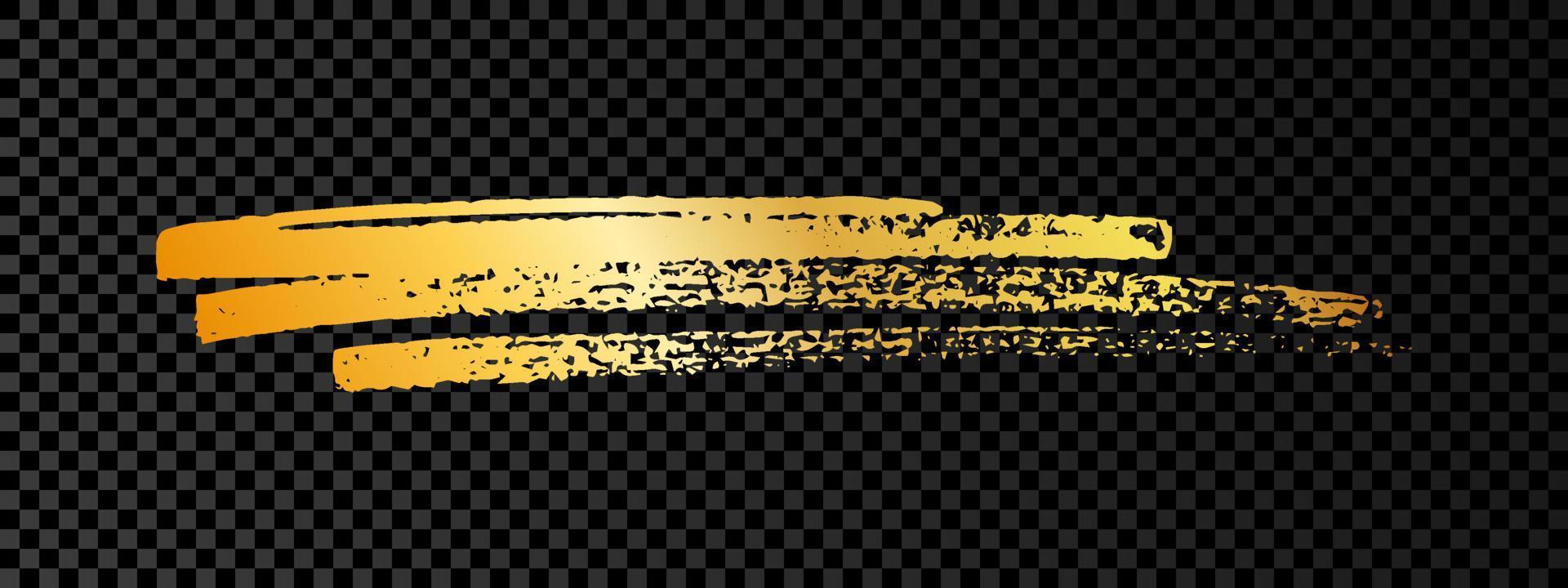 goldener Pinselabstrich. abstrakter goldener glitzernder skizzenhafter kritzelabstrich auf dunklem transparentem hintergrund. Vektor-Illustration. vektor