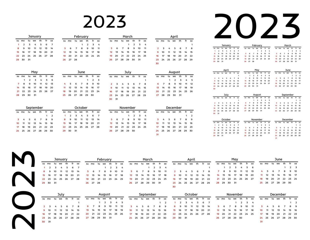 Kalender für 2023 isoliert auf weißem Hintergrund vektor