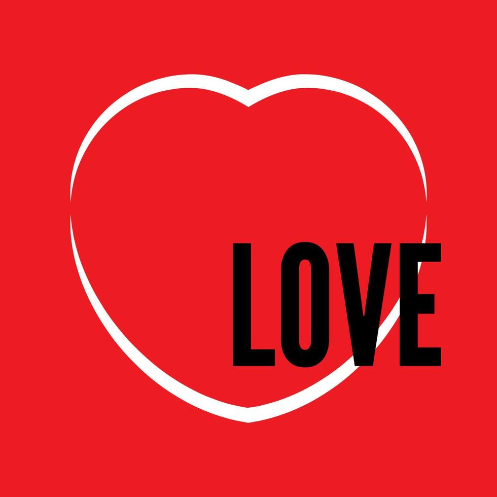 vit hjärta översikt på en röd bakgrund med svart inskrift kärlek. vektor illustration.