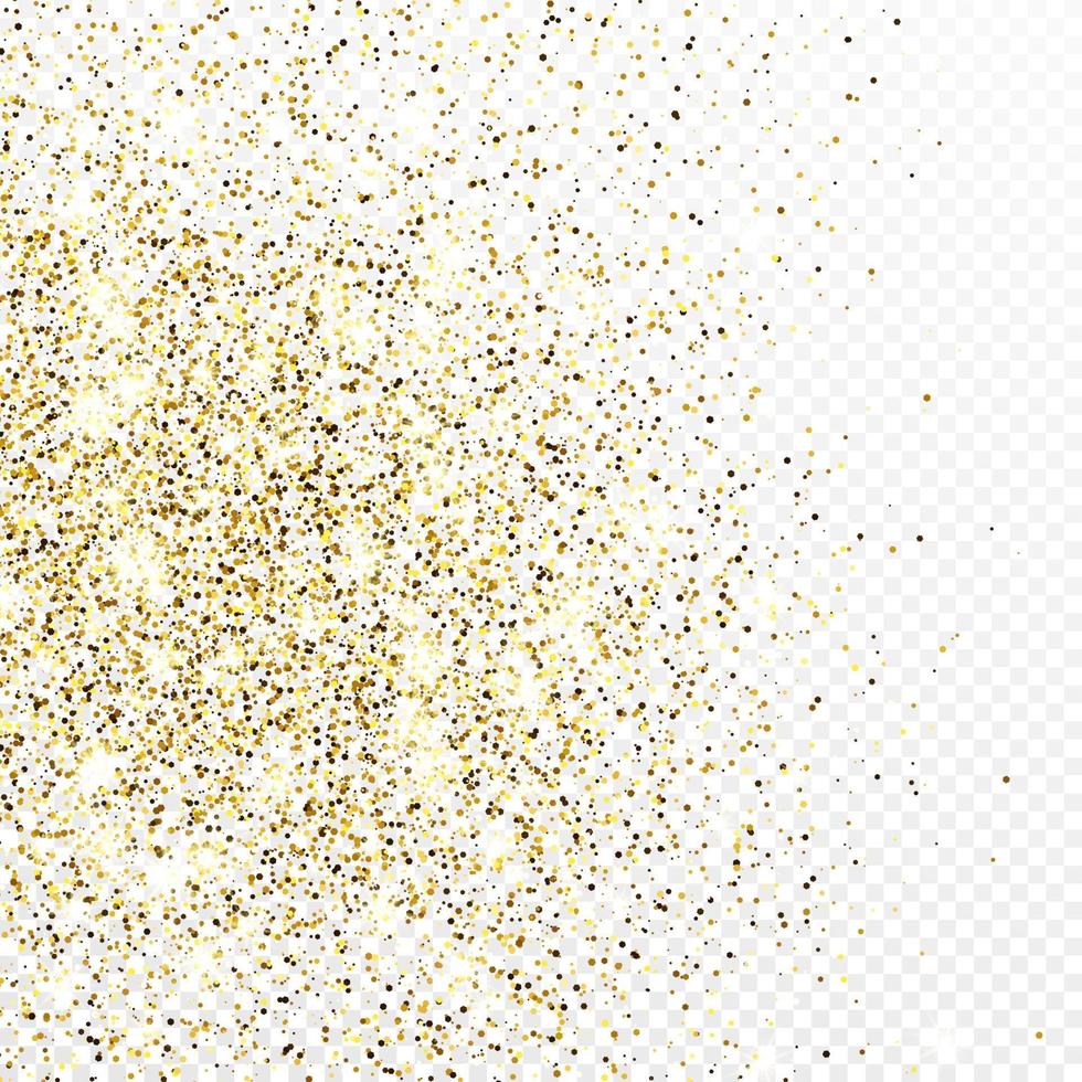 goldglitter konfetti hintergrund isoliert auf weißem transparentem hintergrund. festliche textur mit leuchtendem lichteffekt. Vektor-Illustration. vektor