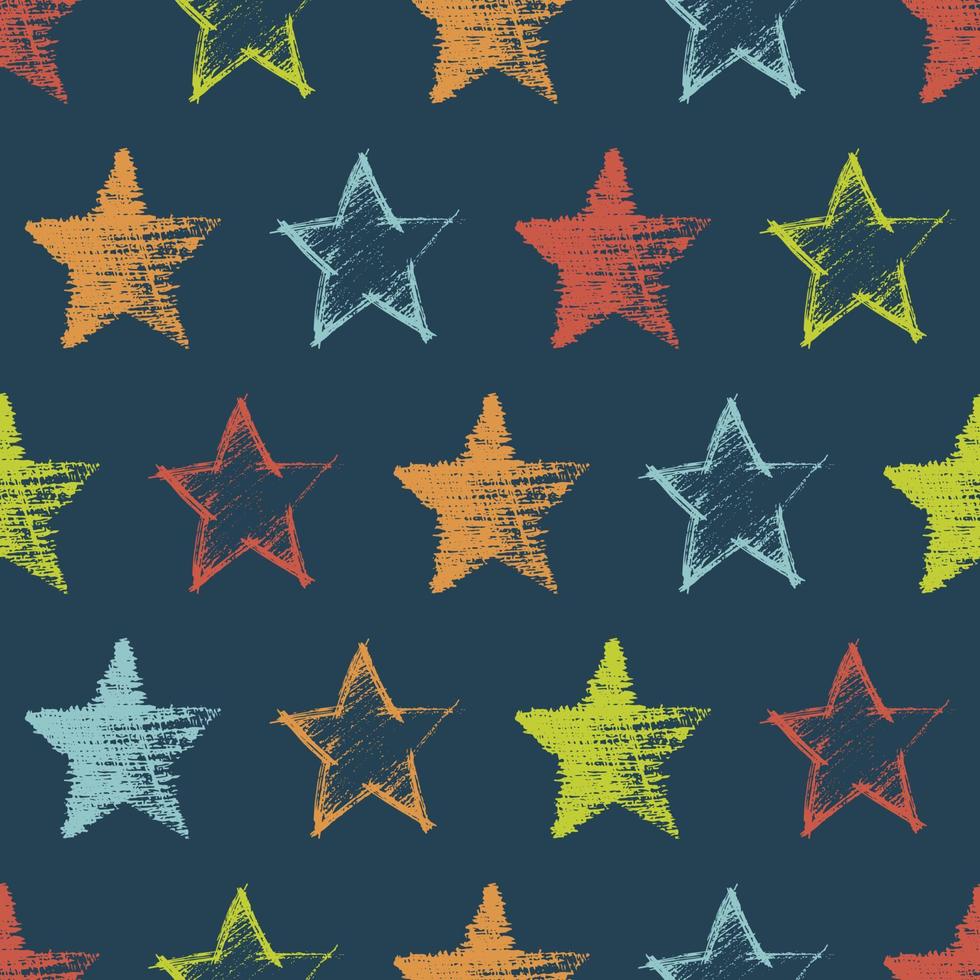 sömlös mönster med hand dragen färgrik stjärnor på mörk bakgrund. abstrakt grunge textur. vektor illustration