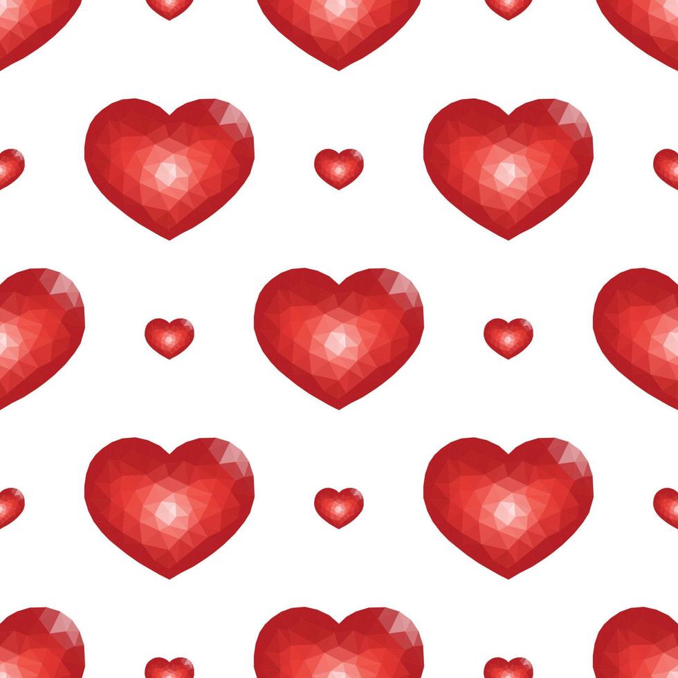 sömlös mönster med röd låg poly hjärta. symbol av kärlek. vektor illustration