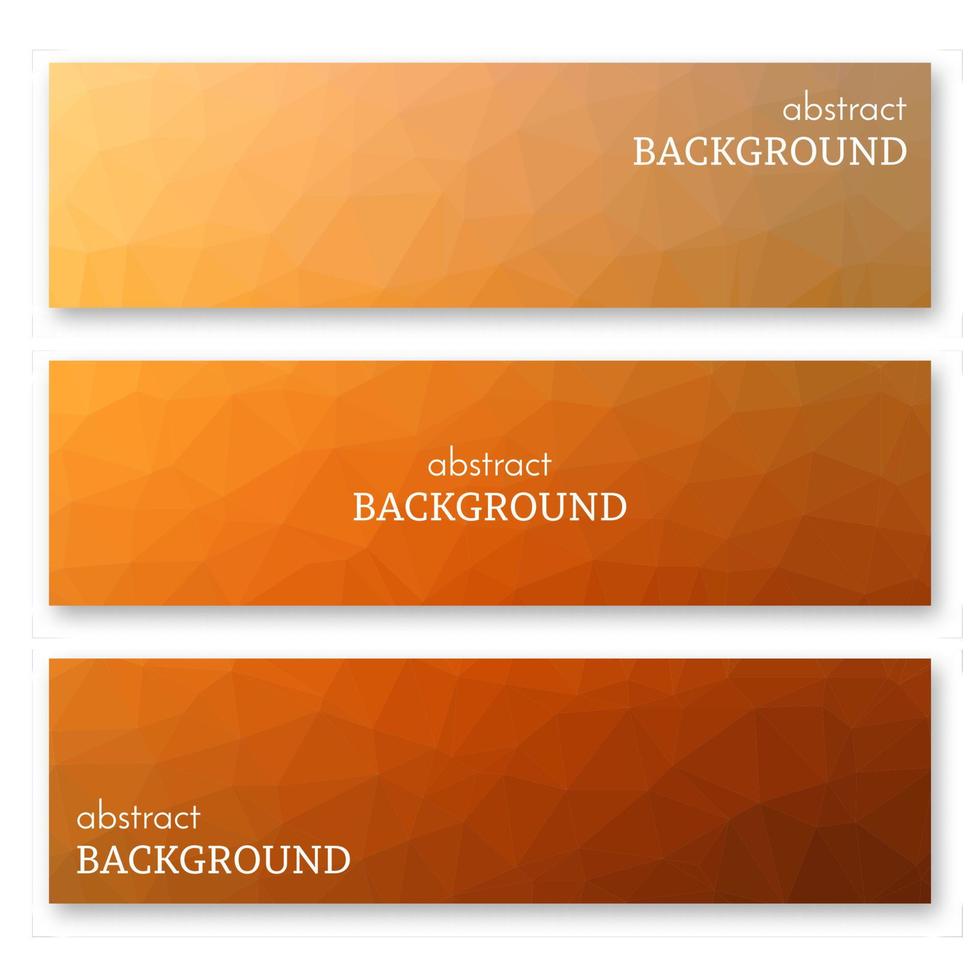 uppsättning av tre orange banderoller i låg poly konst stil. bakgrund med plats för din text. vektor illustration