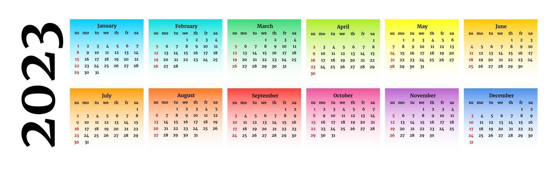 Kalender für 2023 isoliert auf weißem Hintergrund vektor