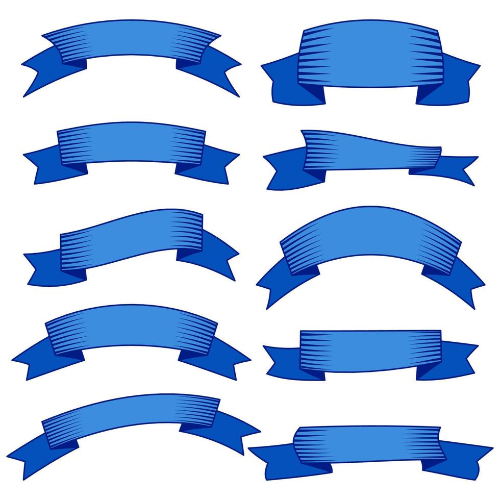 uppsättning av tio blå band och banderoller för webb design. bra design element isolerat på vit bakgrund. vektor illustration.