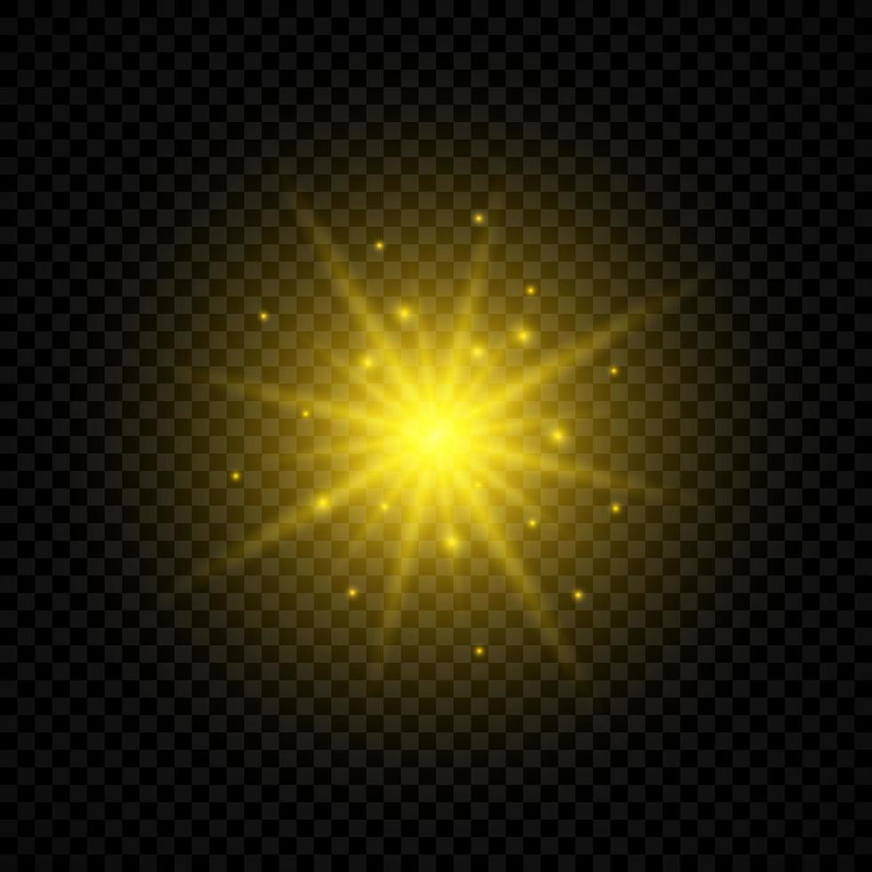 Lichteffekt von Lens Flares. Gelb leuchtende Lichter Starburst-Effekte mit Funkeln auf transparentem Hintergrund. Vektor-Illustration vektor