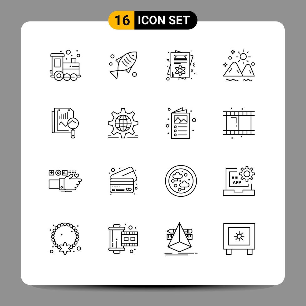 Aktienvektor-Icon-Pack mit 16 Zeilenzeichen und Symbolen für bearbeitbare Vektordesign-Elemente der Datei Sea Card Outdoor-Landschaft vektor