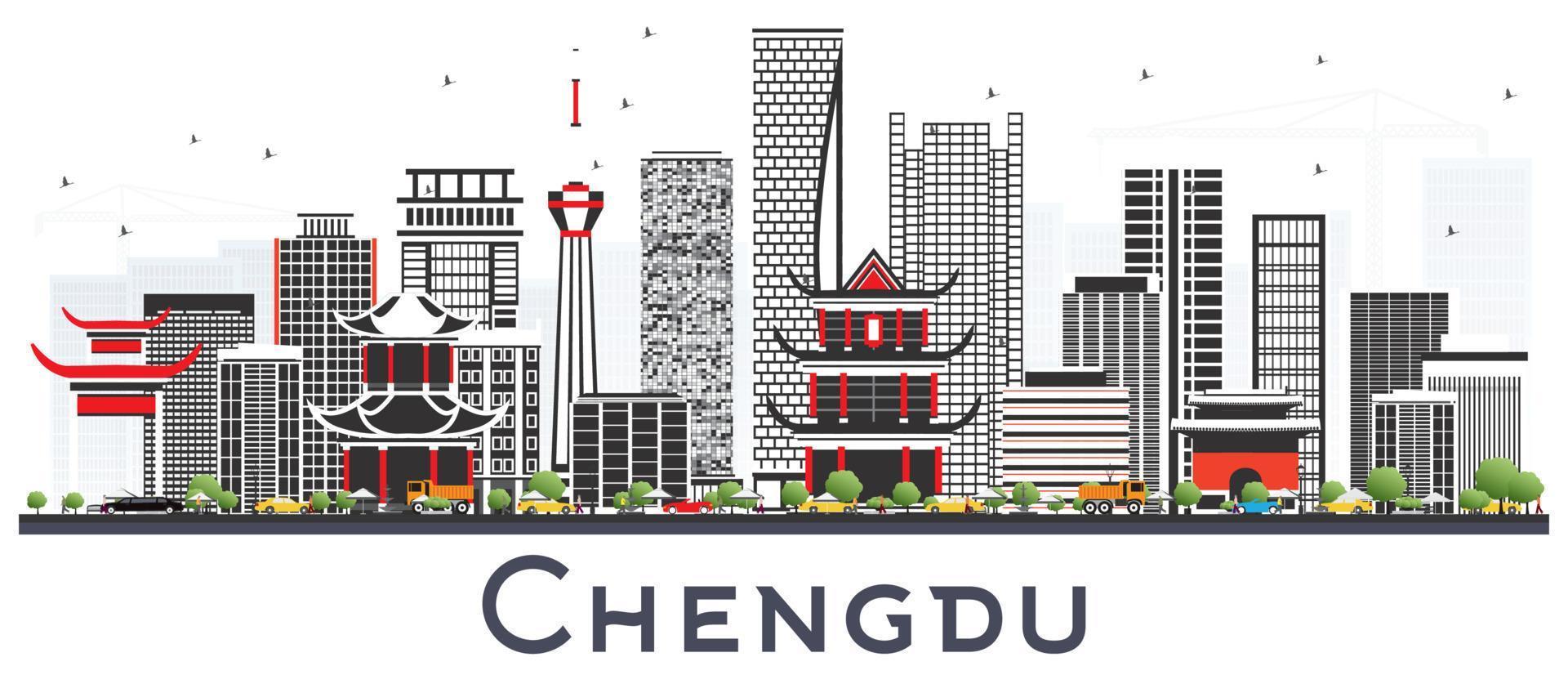 chengdu china skyline mit grauen gebäuden isoliert auf weiß. vektor