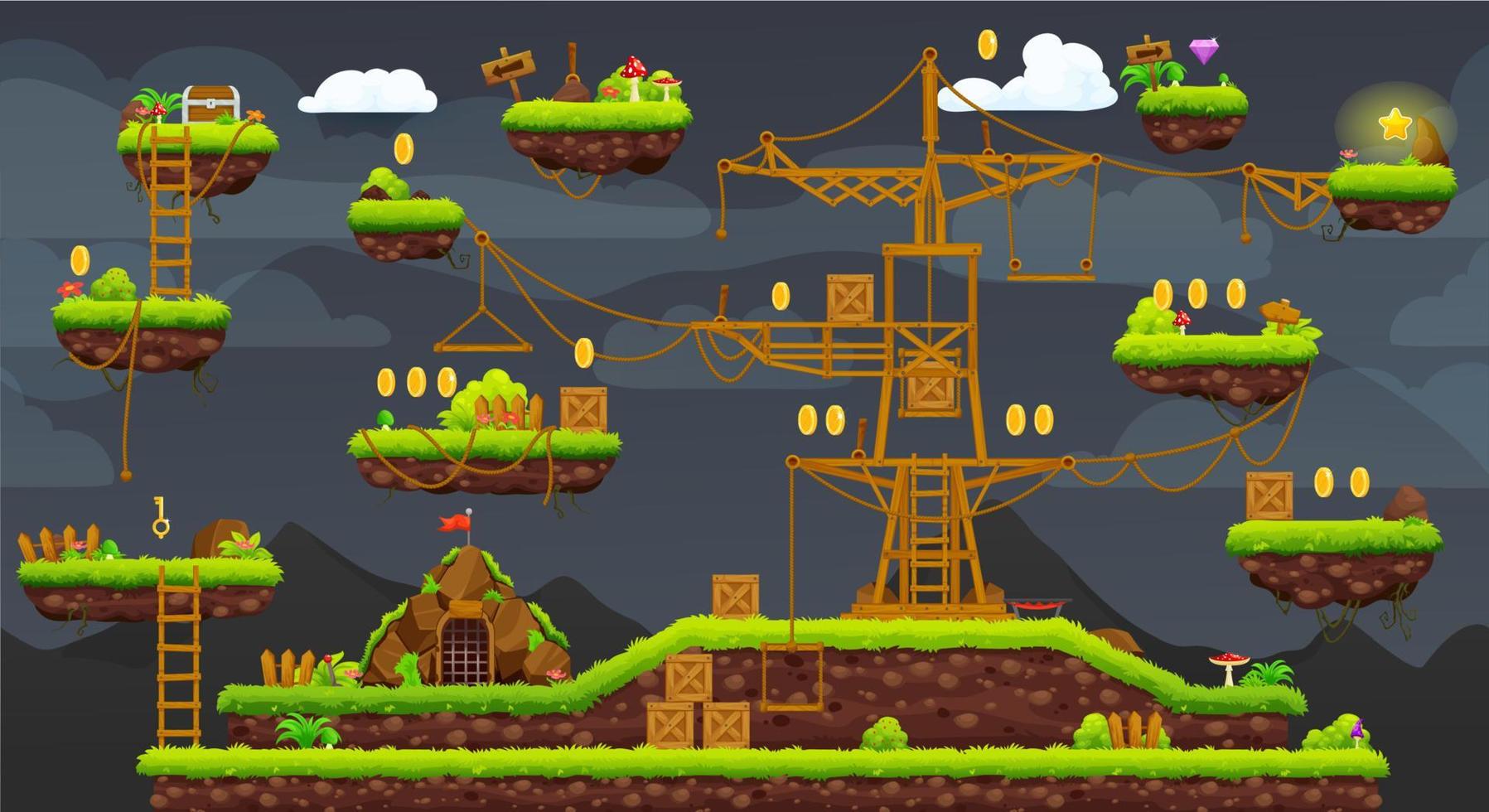 2D-Arcade-Game-Night-Level-Map-Interface-Landschaft vektor