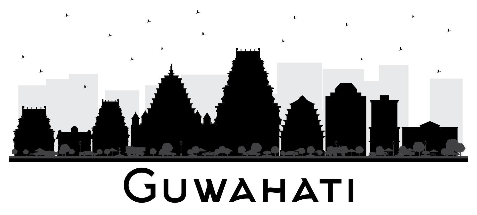 Guwahati Indien Skyline der Stadt Schwarz-Weiß-Silhouette. vektor