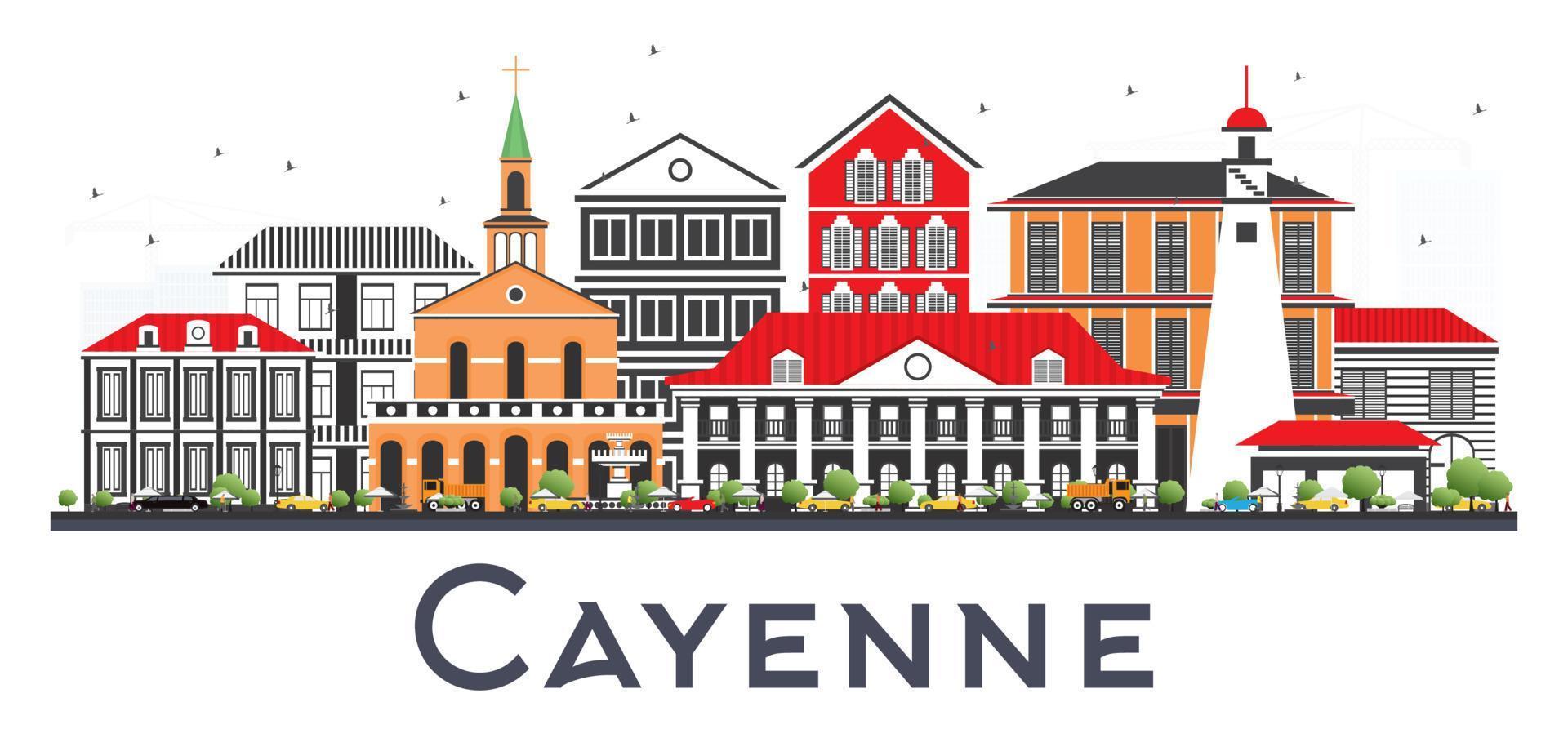kajenn franska Guyana stad horisont med Färg byggnader isolerat på vit. vektor