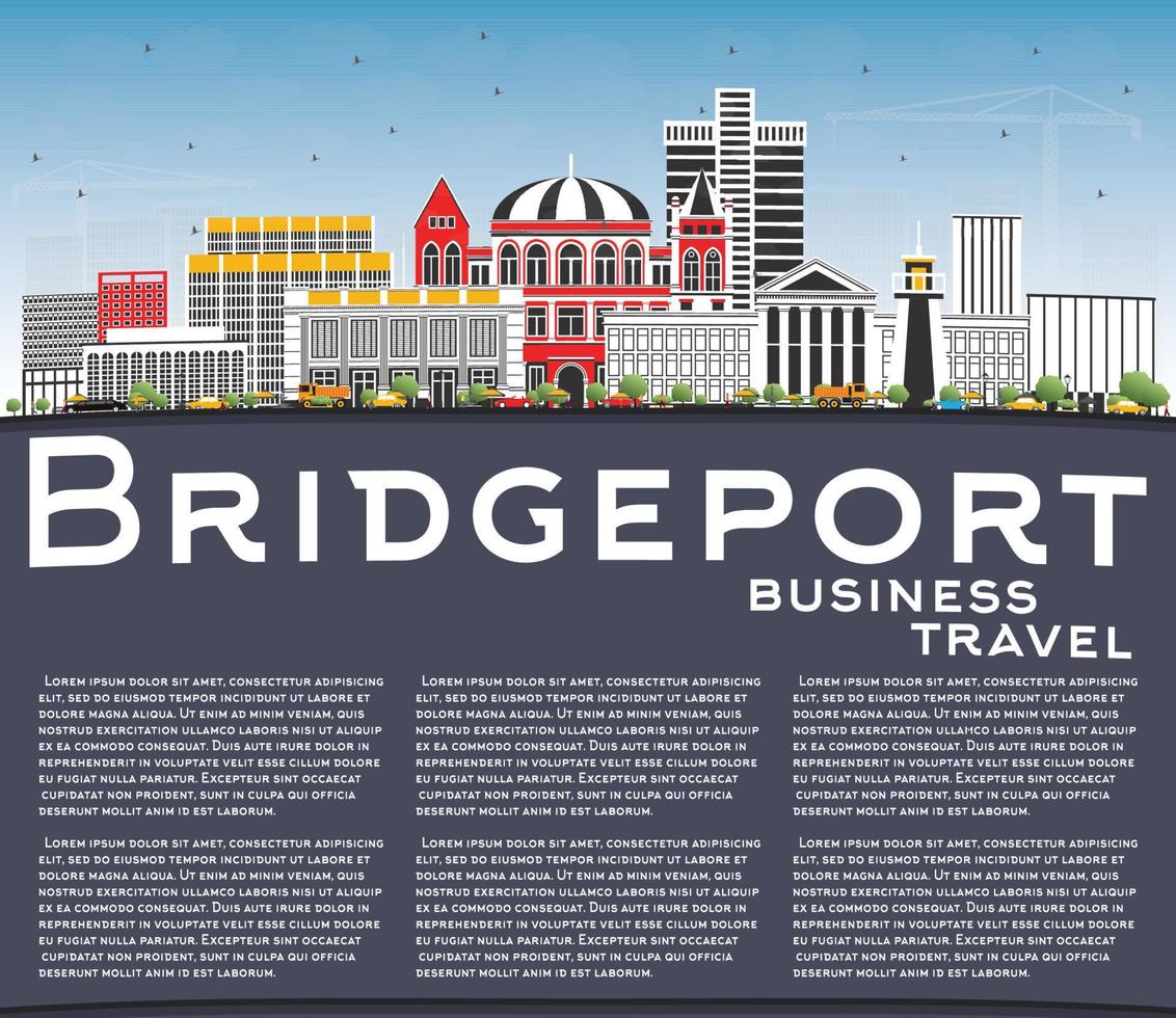 bridgeport connecticut stad horisont med Färg byggnader, blå himmel och kopia Plats. vektor