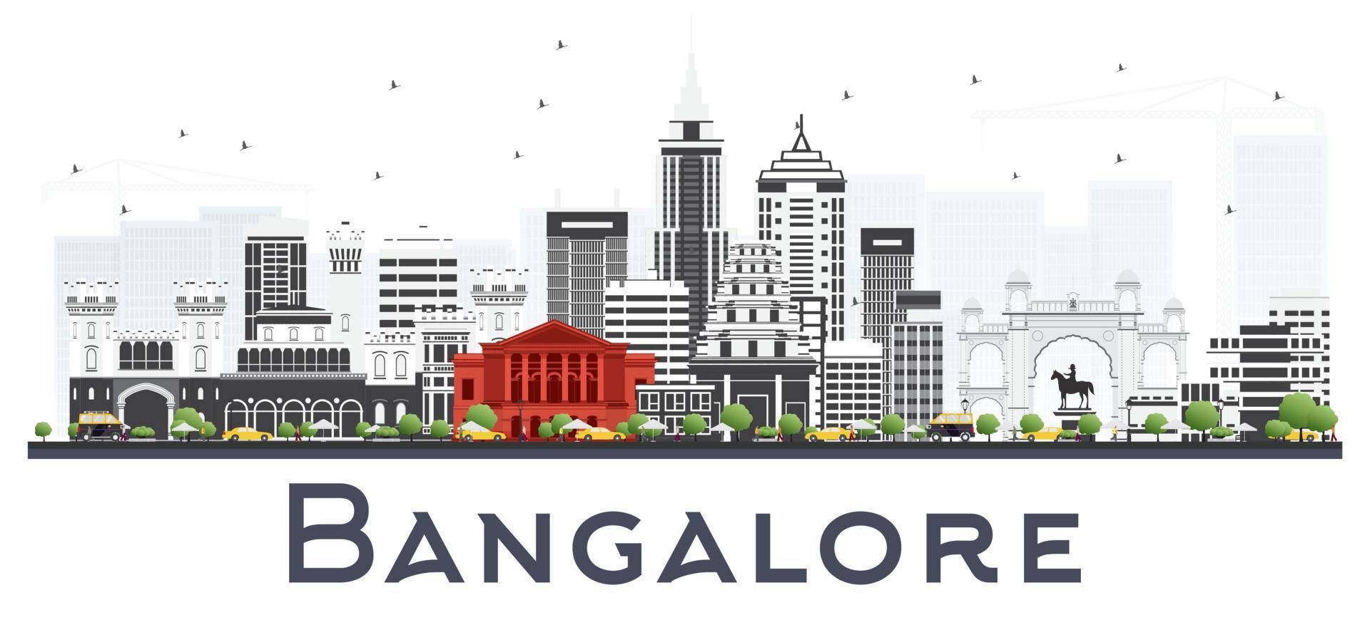 bangalore Indien stad horisont med grå byggnader isolerat på vit. vektor