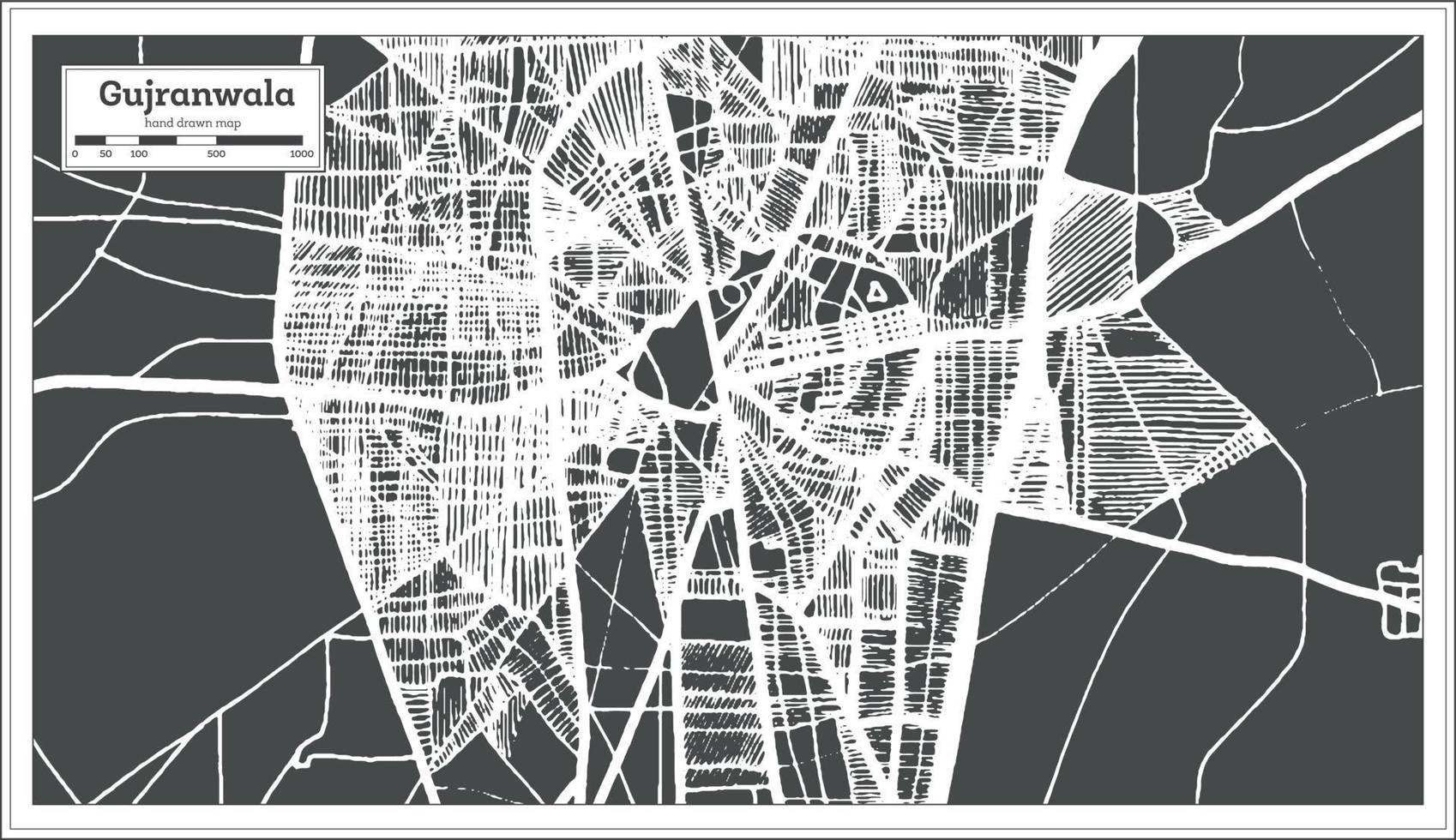 Gujranwala Pakistan Stadtplan im Retro-Stil. Übersichtskarte. vektor