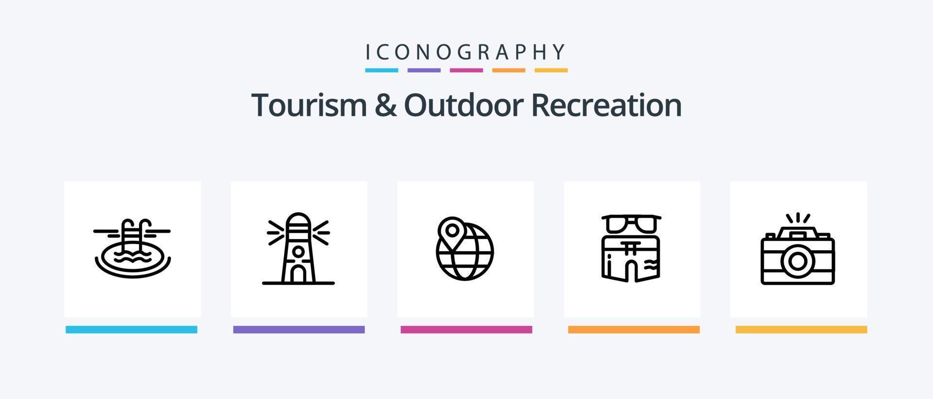 turism och utomhus- rekreation linje 5 ikon packa Inklusive väska . bild. simning. Foto. kamera. kreativ ikoner design vektor