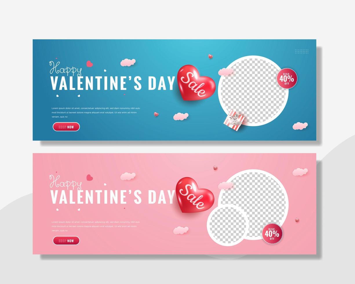 Web-Banner-Valentinstag-Verkaufsvorlage mit rosa und blauer Farbe. sehr einfache Verwendung. vektor