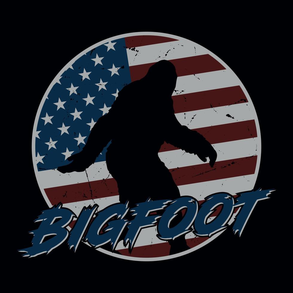 Amerika-Flaggen-Bigfoot-T-Shirt Design für Abenteuerliebhaber vektor