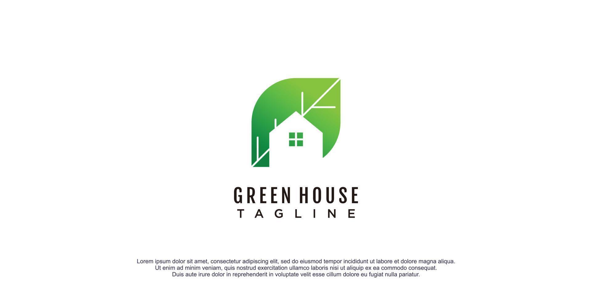 grön hus logotyp med kreativ begrepp premie vektor