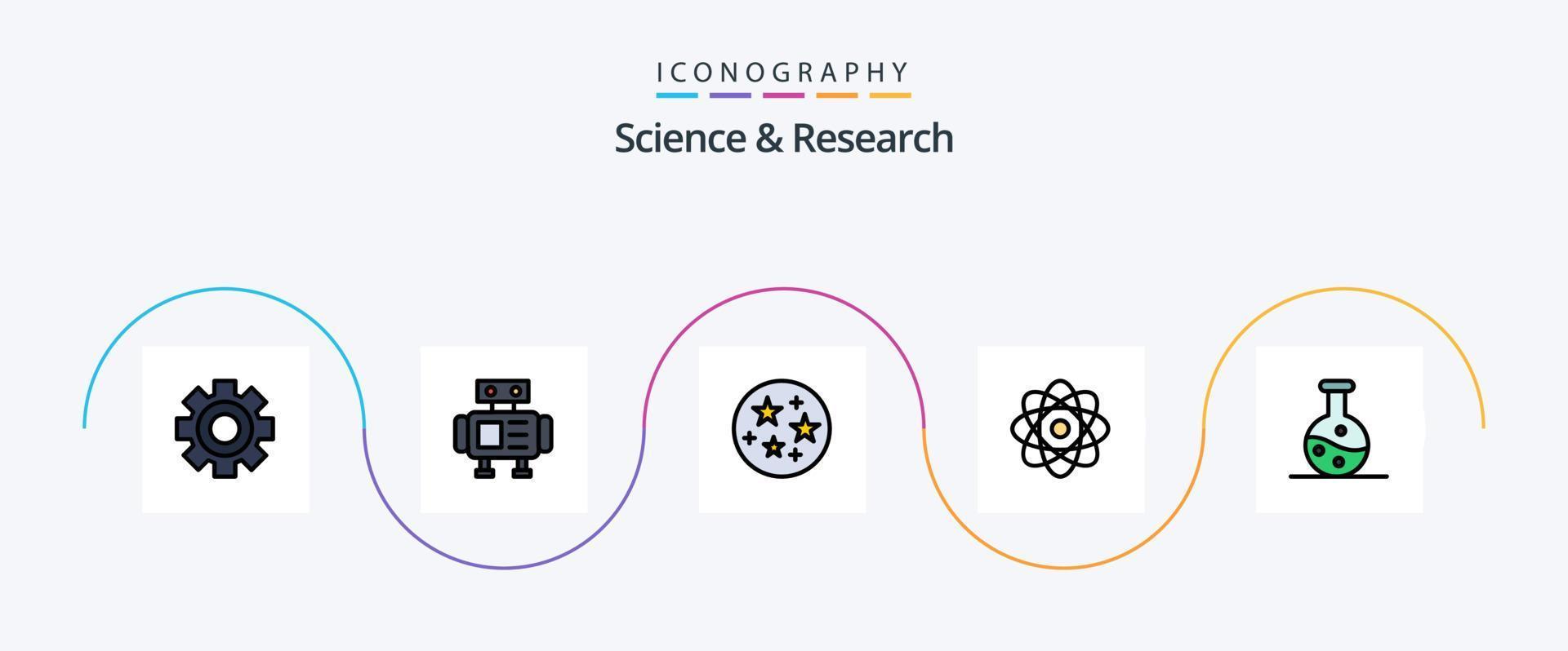 vetenskap linje fylld platt 5 ikon packa Inklusive . vetenskap. Plats. experimentera. vetenskap vektor