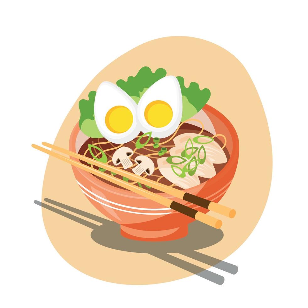 asiatisk mat. soppa Ramen, traditionell asiatisk soppa. japansk soppa med ägg, kyckling och spaghetti vektor