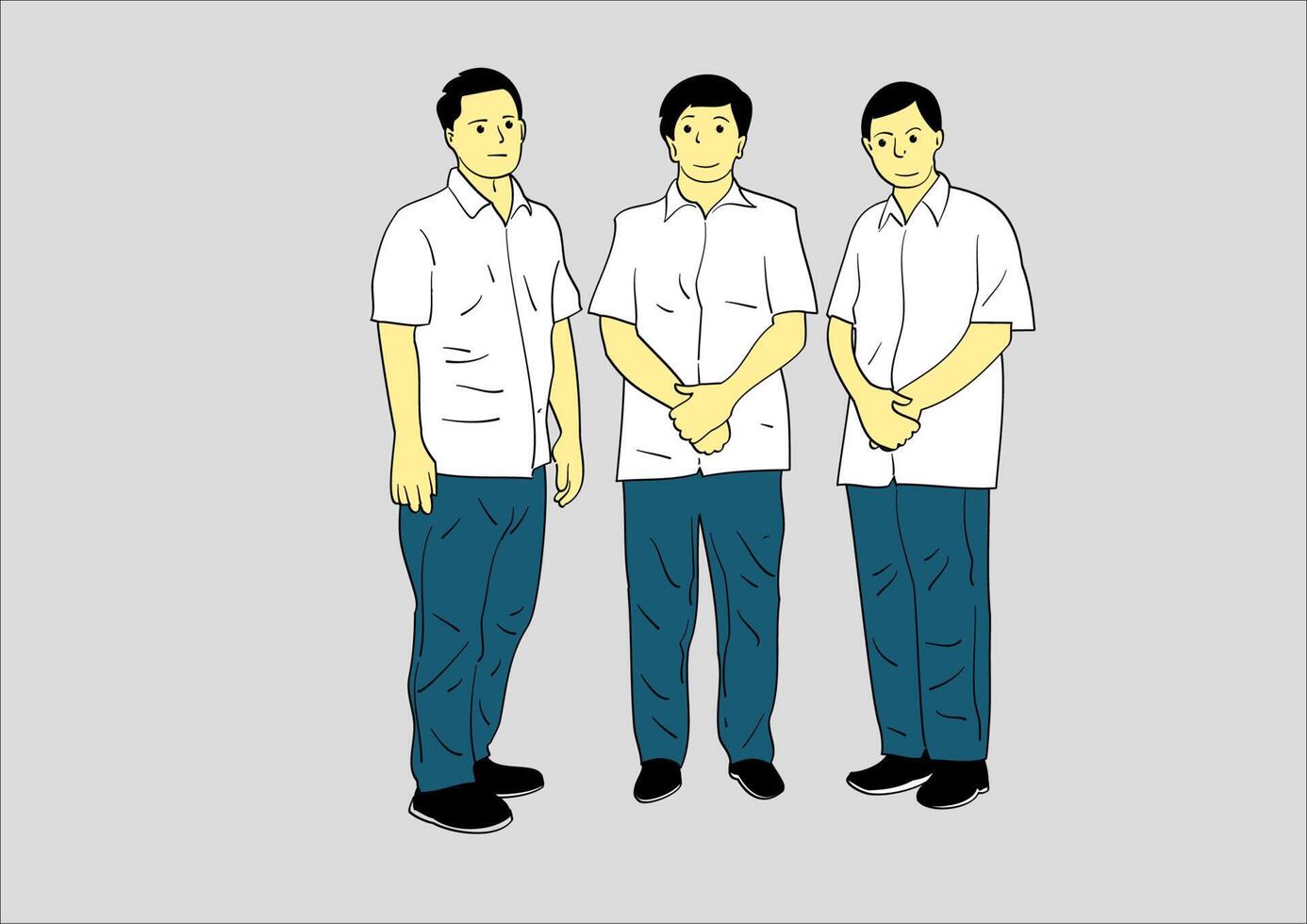 tre man stående tillsammans. hand dragen vektor. vektor