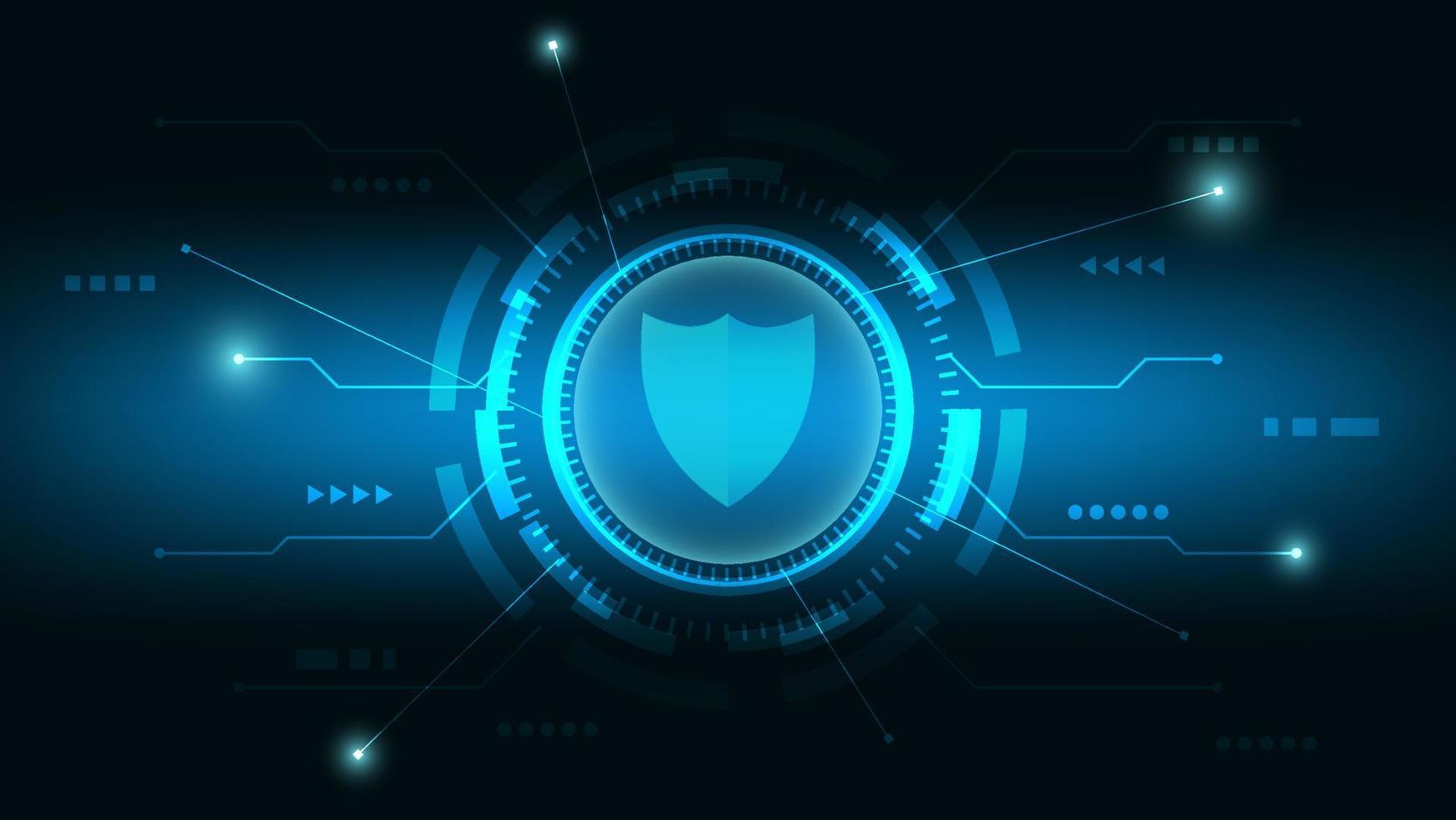 cyber säkerhet och data skydd begrepp. skydda med Hej tech cirkel och trogen linje på blå belysning bakgrund vektor