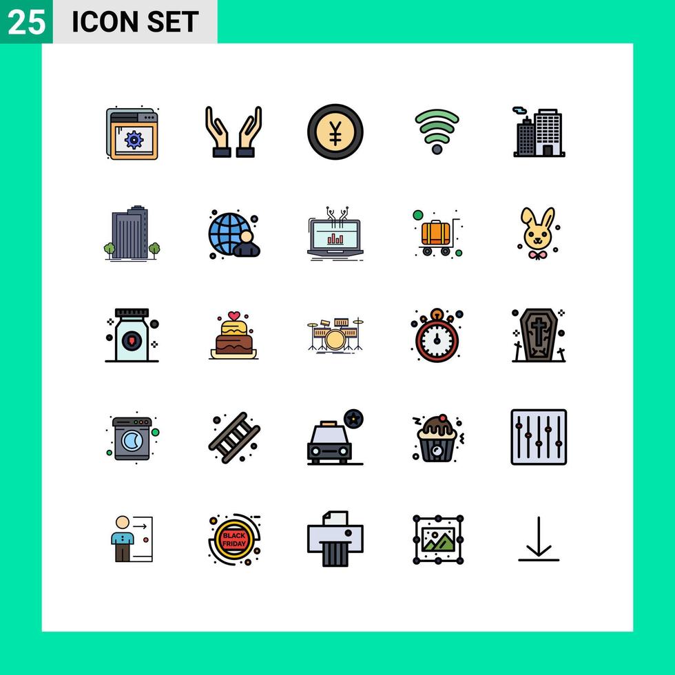 piktogram uppsättning av 25 enkel fylld linje platt färger av stad företag finansiera byggnad tjänster redigerbar vektor design element