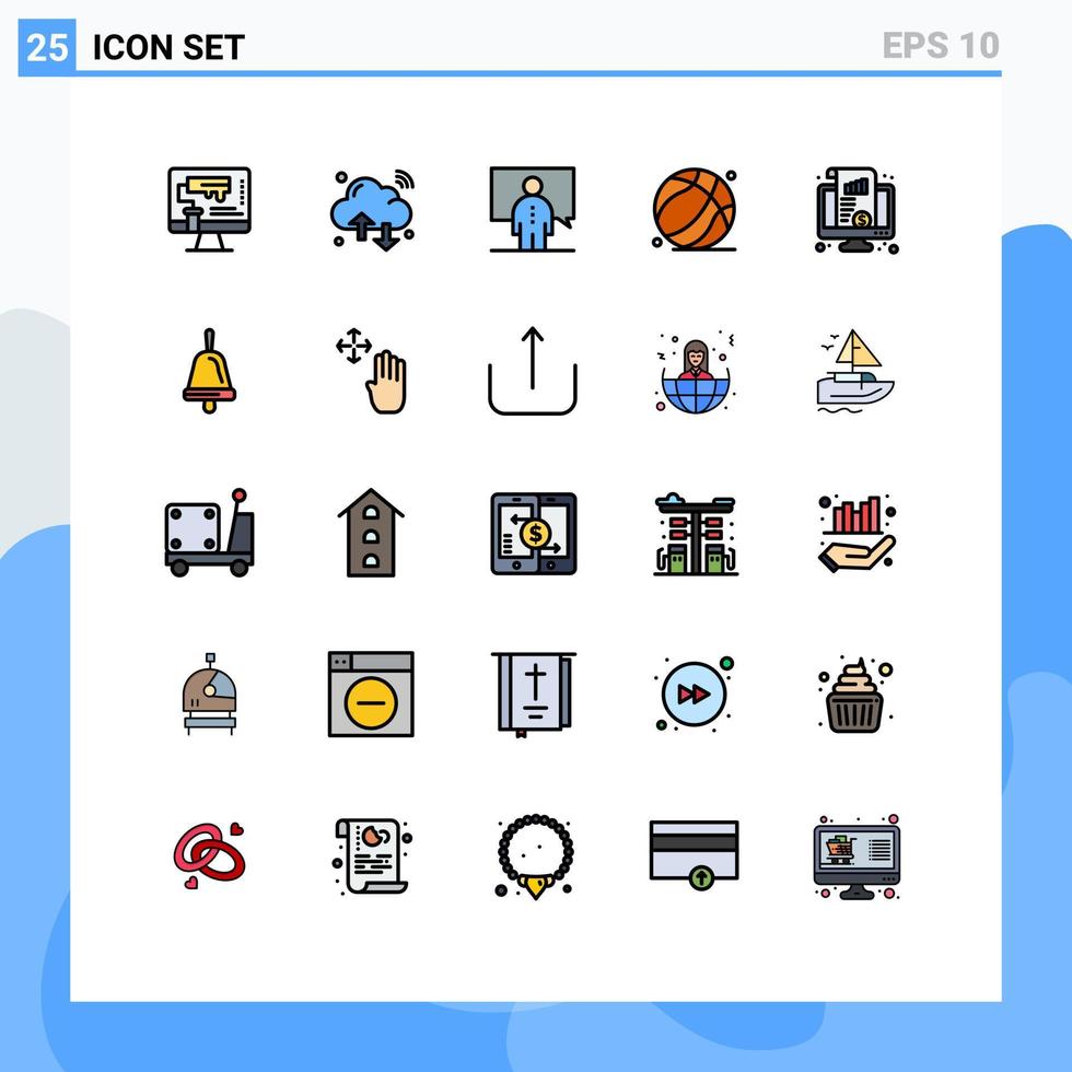 25 användare gränssnitt fylld linje platt Färg packa av modern tecken och symboler av far korg boll iot presentation föreläsning redigerbar vektor design element