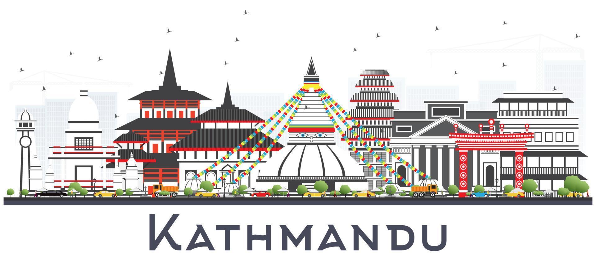 kathmandu nepal horisont med grå byggnader isolerat på vit. vektor
