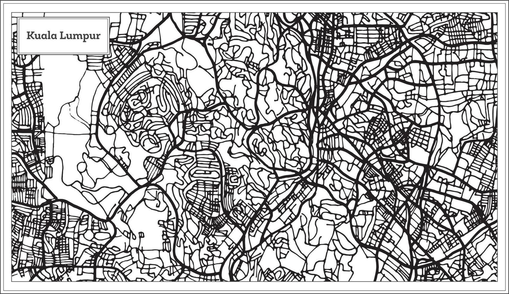 kuala lumpur malaysia stadtplan in schwarz-weißer farbe. vektor