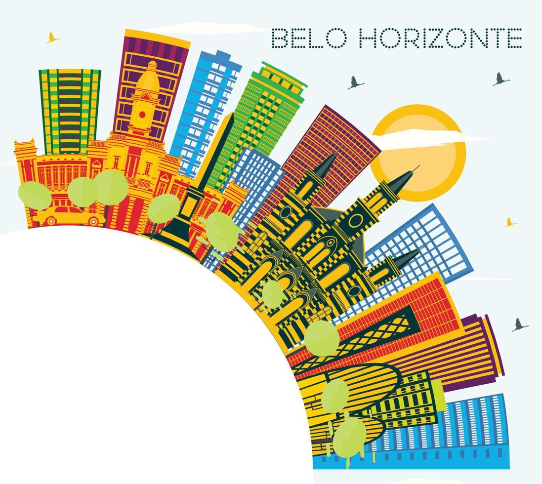 belo horizonte Brasilien horisont med Färg byggnader, blå himmel och kopia Plats. vektor