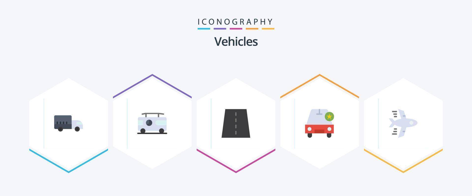 Fahrzeuge 25 Flat Icon Pack inklusive Flugzeug. Stern. Brücke. wichtig. Autobahn vektor