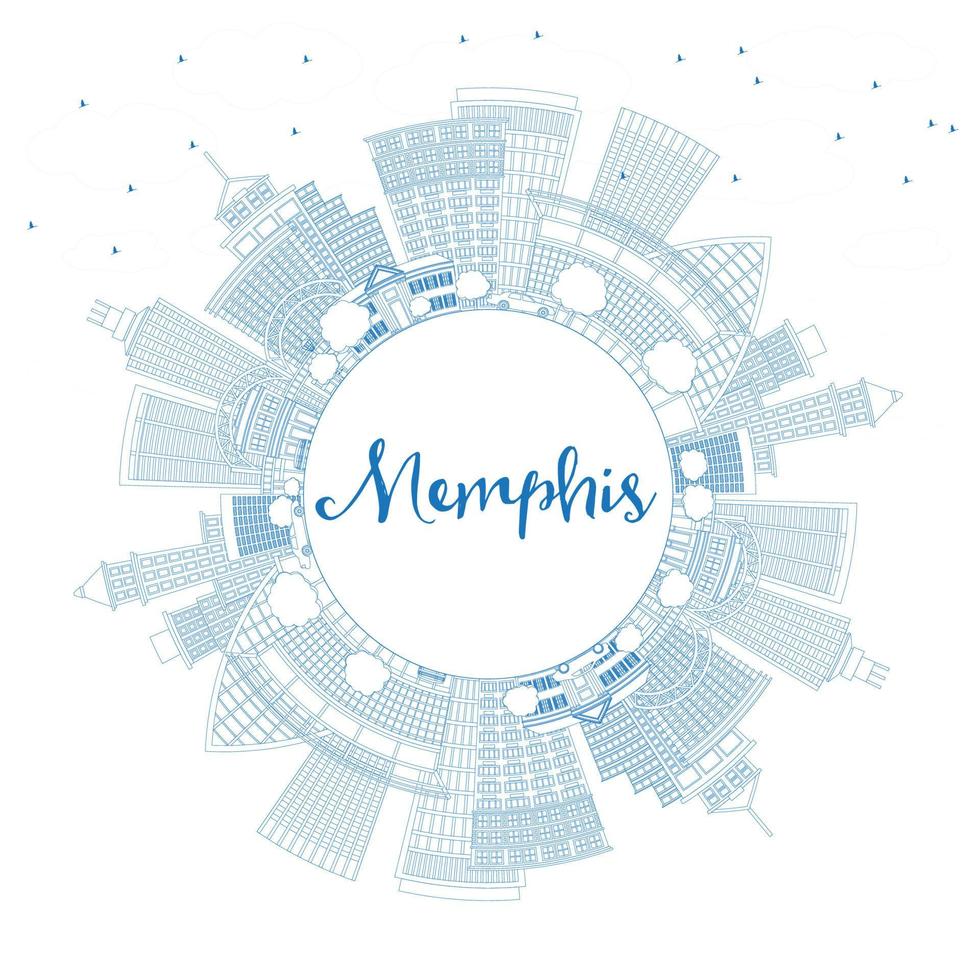 skizzieren sie die skyline von memphis usa mit blauen gebäuden und kopierraum. vektor