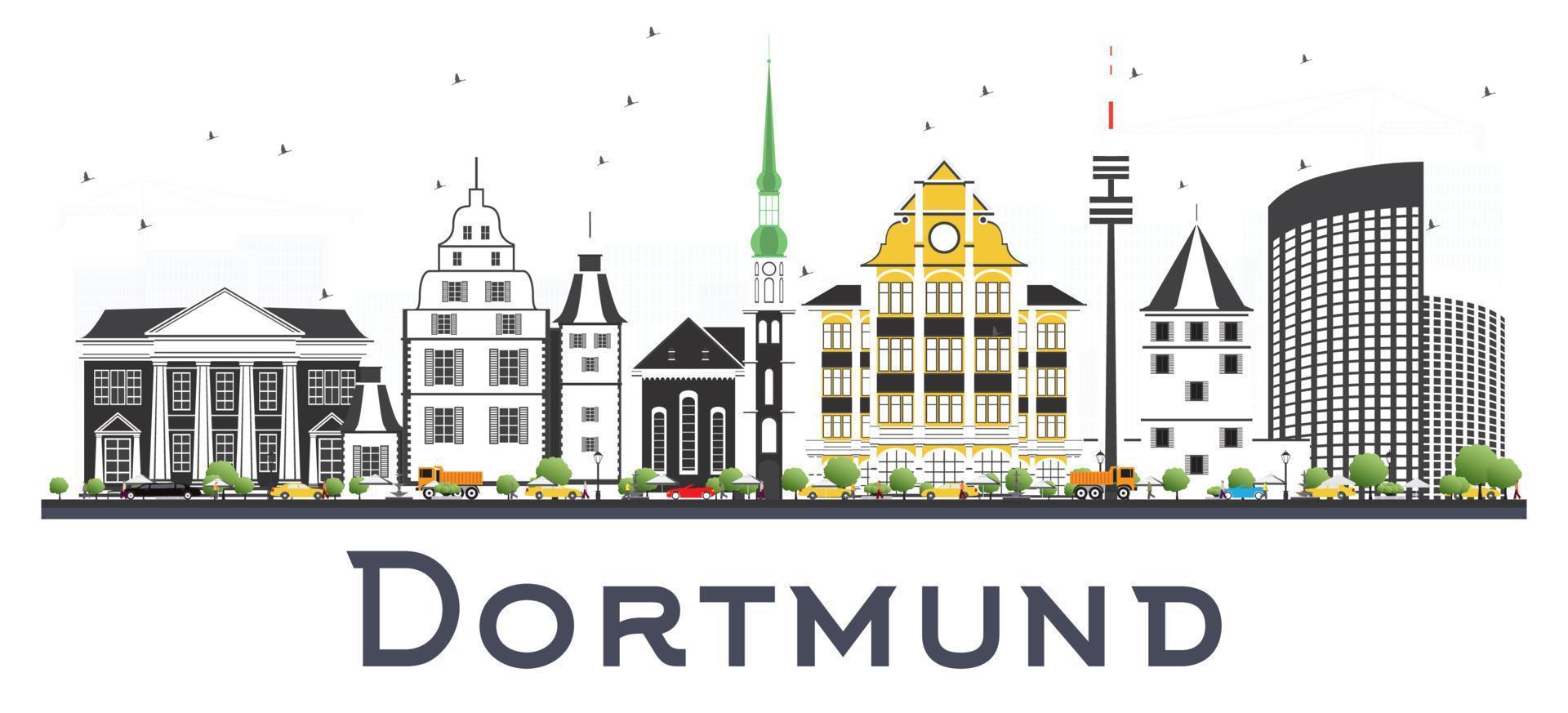 dortmund deutschland skyline der stadt mit farbigen gebäuden isoliert auf weiß. vektor