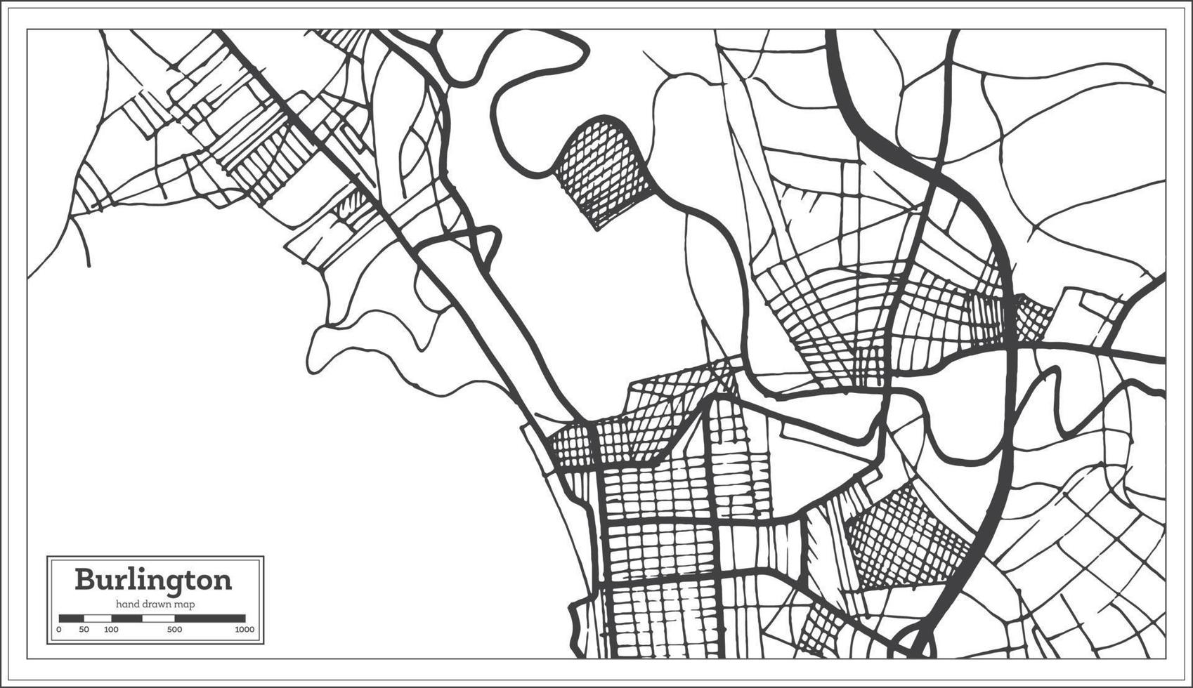 burlington vermont usa stadtplan im retro-stil. Übersichtskarte. vektor