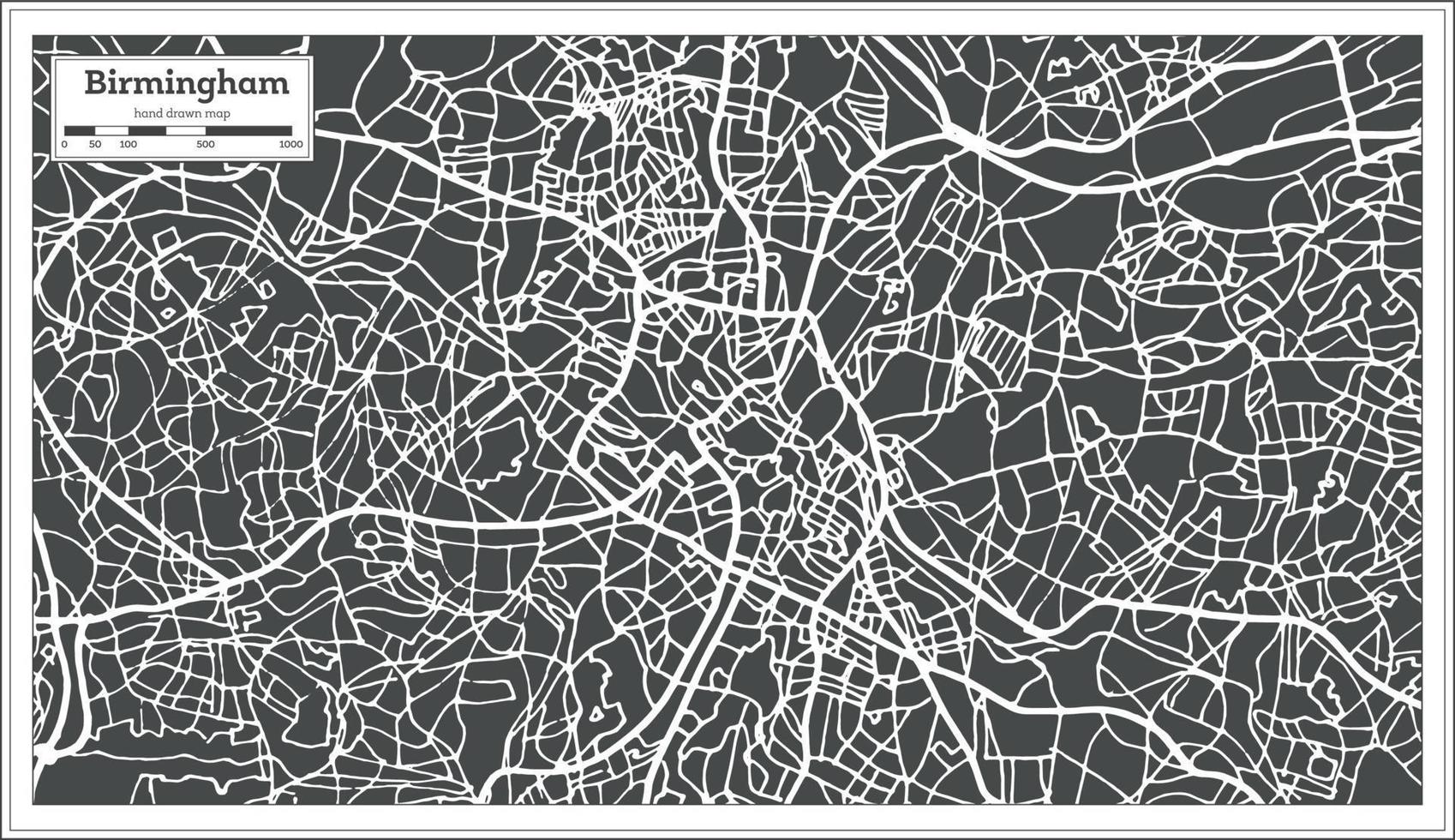 birmingham uk stadtplan im retro-stil. vektor