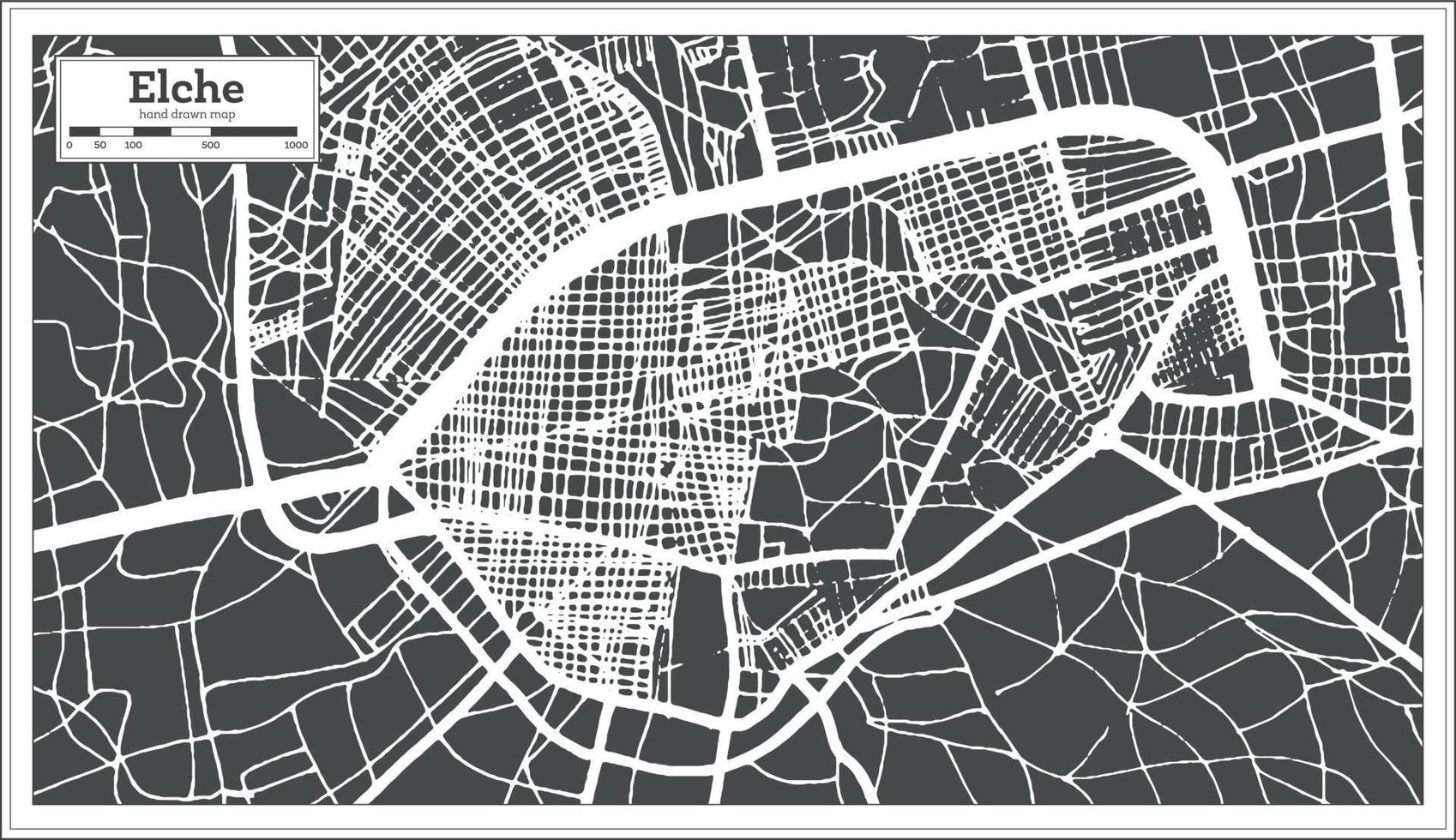 elche spanien stadtplan im retro-stil. Übersichtskarte. vektor