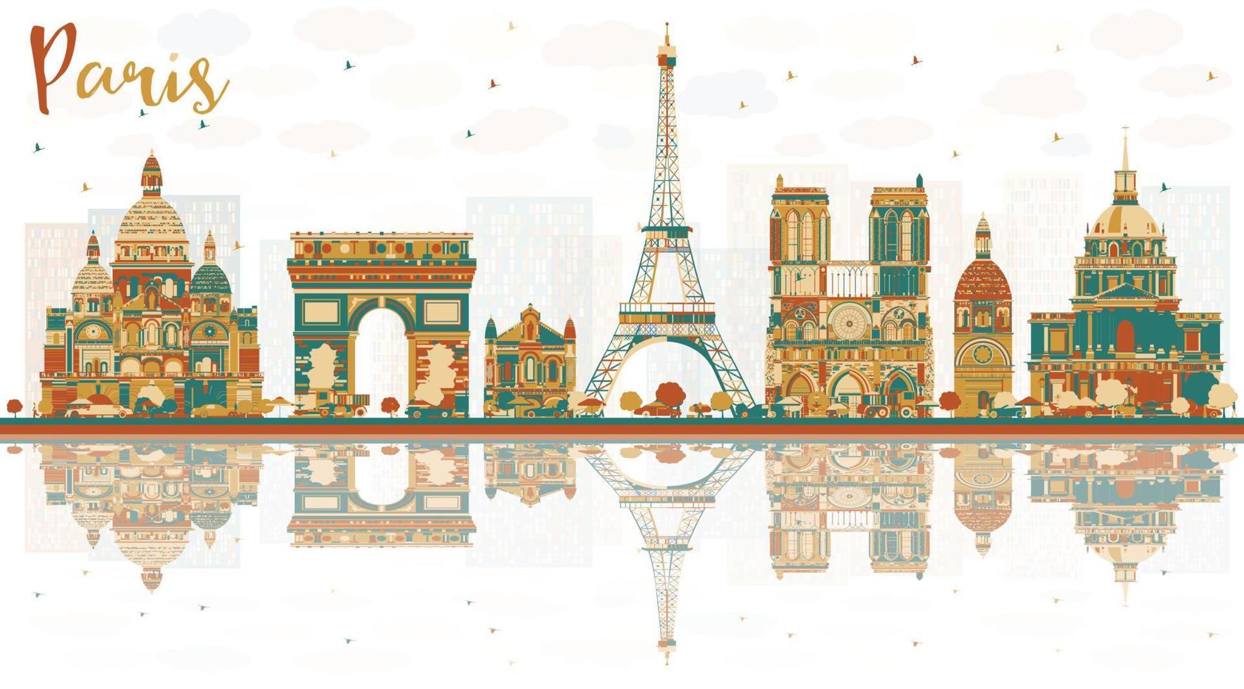 paris Frankrike stad horisont med Färg landmärken. vektor