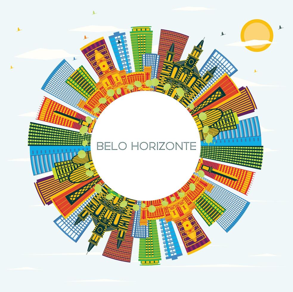belo horizonte brasilien skyline mit farbigen gebäuden, blauem himmel und kopierraum. vektor