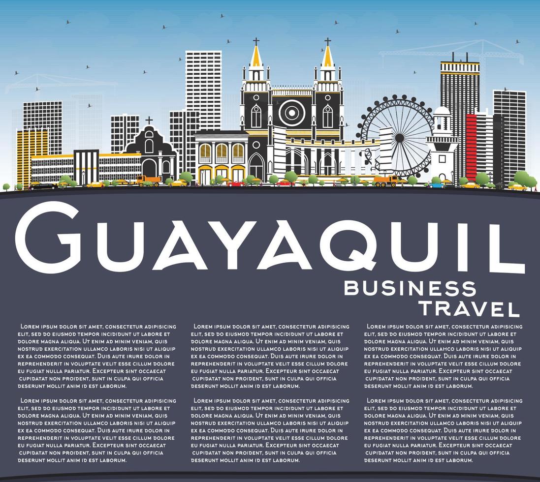 guayaquil ecuador city skyline mit farbigen gebäuden, blauem himmel und kopierraum. vektor